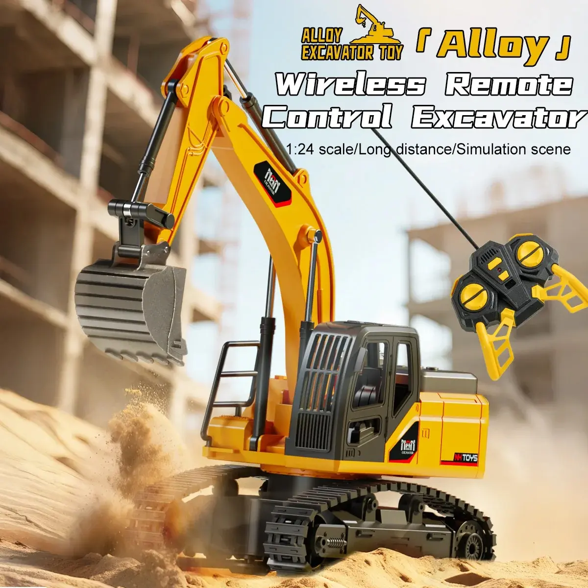 RC Gift 360 Degree Rotating Worktable Simulation Alloy Remote Control Excavator Toy with Lights and Music