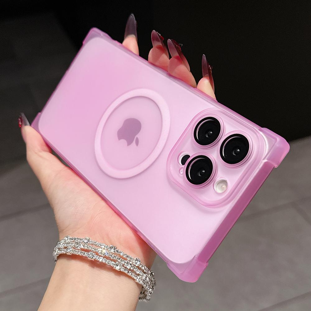 Rectangle Shape Wireless Charge Magnetic Shockproof Protective Case for iPhone 13 14 15 16 17 Pro Max For MagSafe Clear Cover