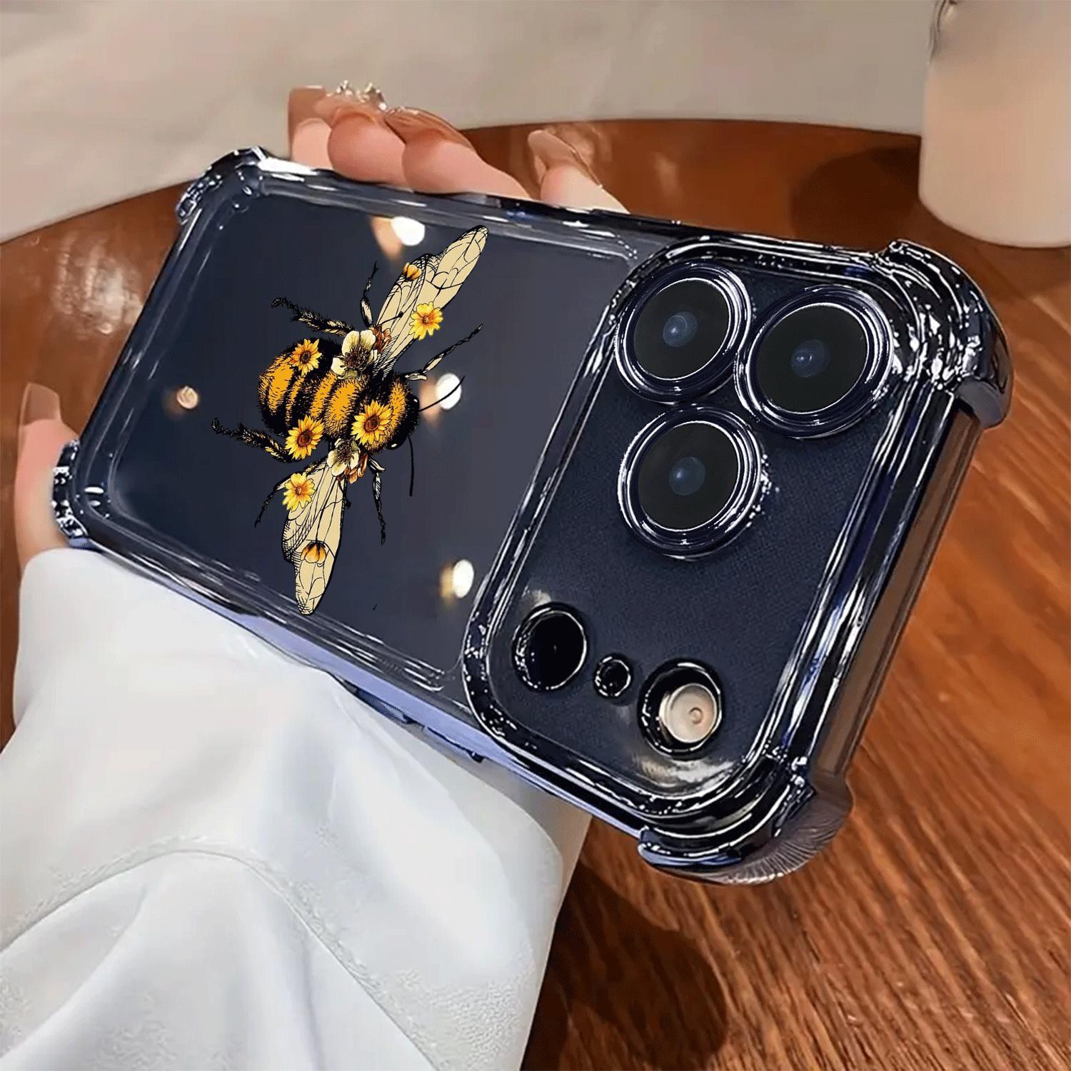 Creative Sunflower Bee Pattern New Electroplating Transparent TPU Airbag Anti-drop Mobile Phone Case For iPhone 17 Pro Max 16 15 14 13 12 11 Simple Fashion Shockproof Soft Case Protective Case Personalized Creative Case