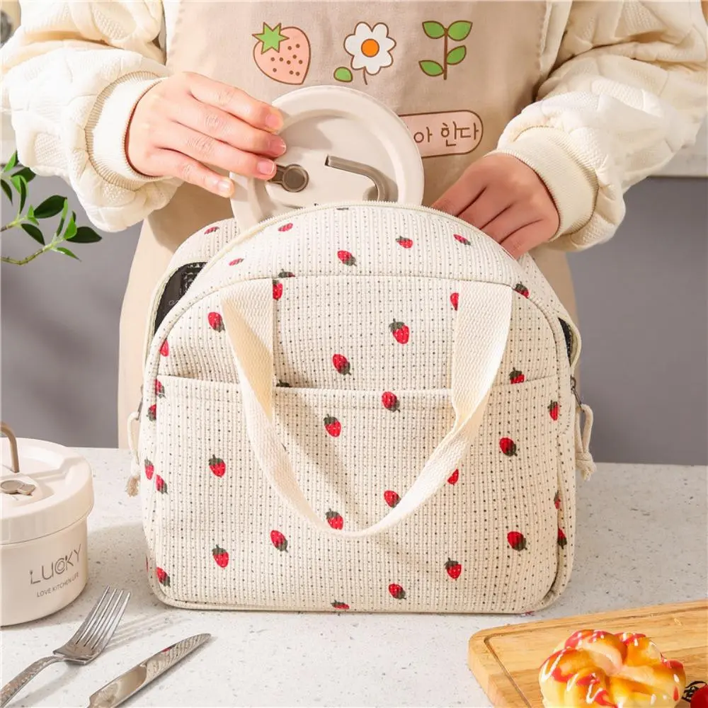 Portable Durable Corduroy Insulated Lunch Bag with Sturdy Handle, Reusable Thermal Lunch Box Tote Bag, Lightweight Cooler Lunch Carrier for Work, School, Camping and Outdoor Travel, Reusable Lunch Bags