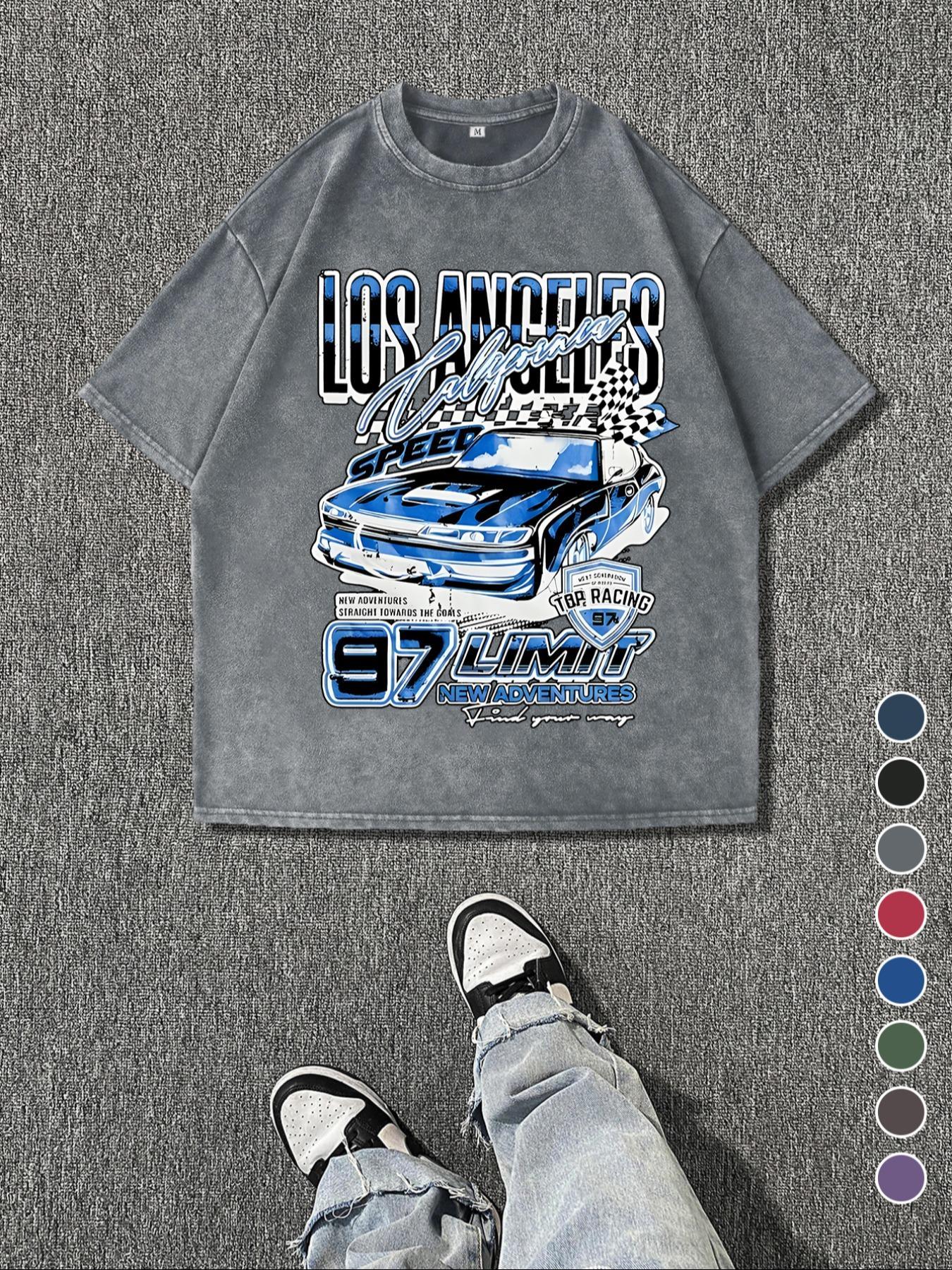 Men's Regular Fit Car Graphic Print Knit Round Neck Tee, Vintage Fashion Trendy Streetwear Casual Fitted Short Sleeve T-shirt for Daily Wear, Ladies Summer Outfit, Top