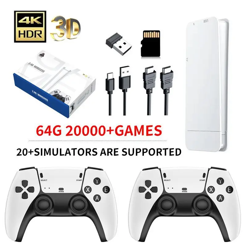 2026 M15 Retro Stick Home Games Console, 64GB Storage, 20000+ Built-in Titles, Dual Wireless Controllers, HDMI-Compatible for TV, Stick Home Games Consoles