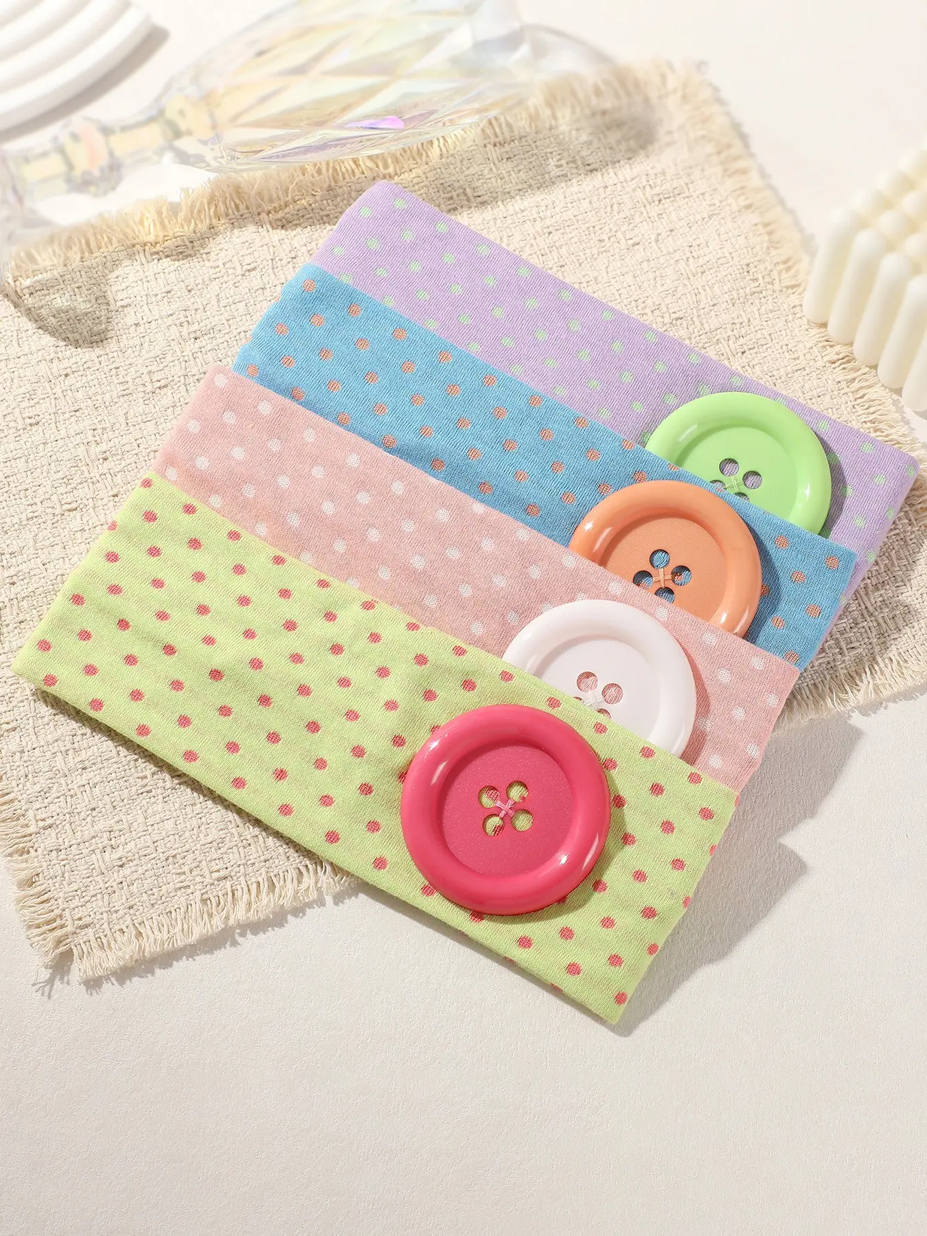 4pcs Macaron Colorful Polka Dot Hairbands for Women, Sweet Large Button Elastic Headbands, Girls' Makeup & Bathing Accessories, Cute Headbands, Summer Hair Accessories, Fashion Headbands