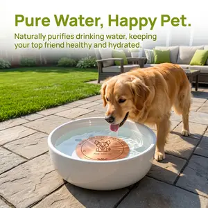 1Pc 99.99% Pure Copper Disc for Automatic Dog Water Bowl Purifier, 4 Inch Diameter 0.6mm Thick, 3-Point Support Water Purification Tray for Year-Round Water Cleaning