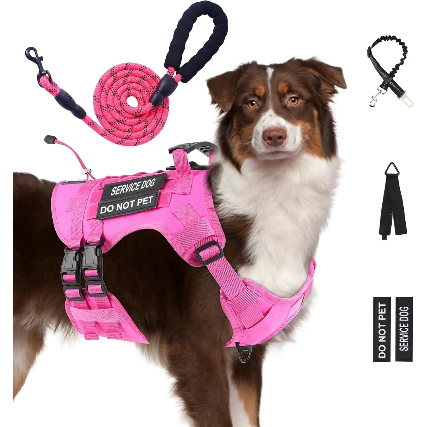 No Pull Tactical Dog Harness for Large Dogs, Escape Proof Molle Dog Vest Harness and Leash Set, Adjtable Military Service Dog Harness with Handle for Medium Large Dogs(Pink, XL)