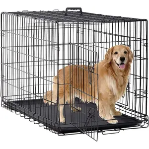 Dog Crate | 48" | Black | Foldable Metal Kennel with Double Doors, Secure Slide-Bolt Latches, Leakproof Tray | Portable Dog Cage for Large Breeds | for Travel, Indoor & Outdoor Use