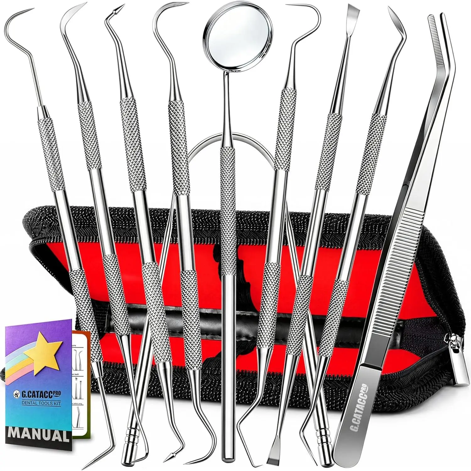 10-Pack Dental Tools Kit - Steel Material Teeth Care Set with Compact Mirror, Plaque Removal Function, Dishwasher Safe Design