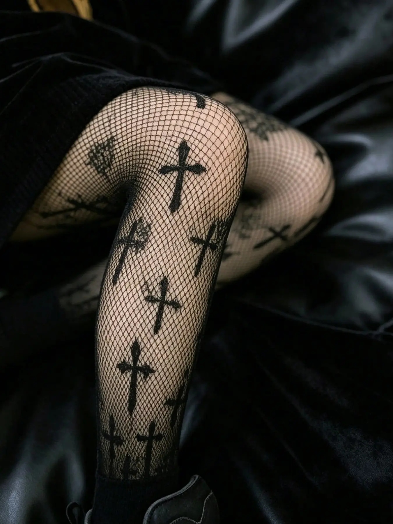 Gothic Punk Cross Fishnet Stockings, Tights, High Waist Sheer Stirrup Mesh, Thigh High Socks for Women, Y2K Club Cosplay, All Seasons, Underwear