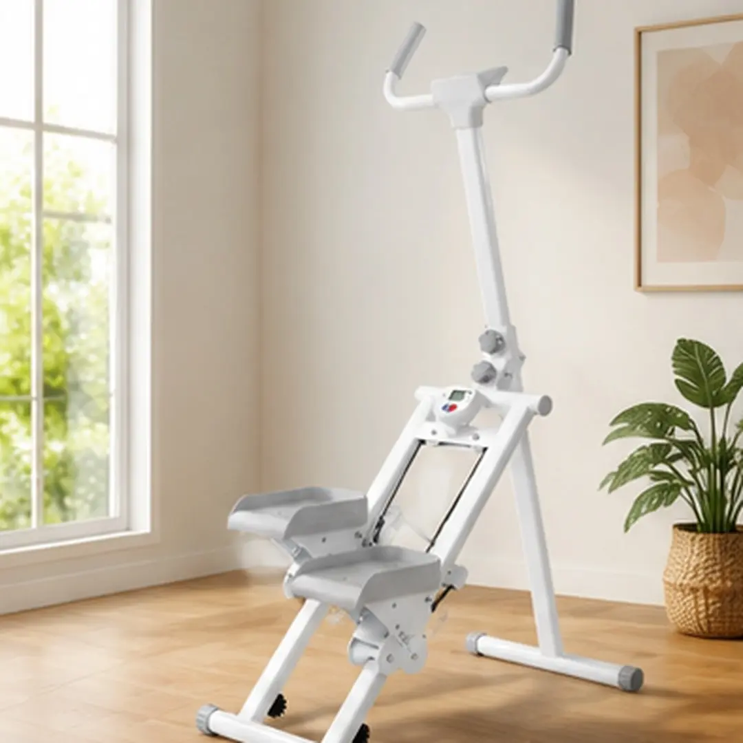 Foldable Stepper Machine, Iron Frame Cardio Step Trainer for Home Gym, Unisex, Hydraulic Resistance with LCD Monitor, 300 lbs Capacity, Ancient White
