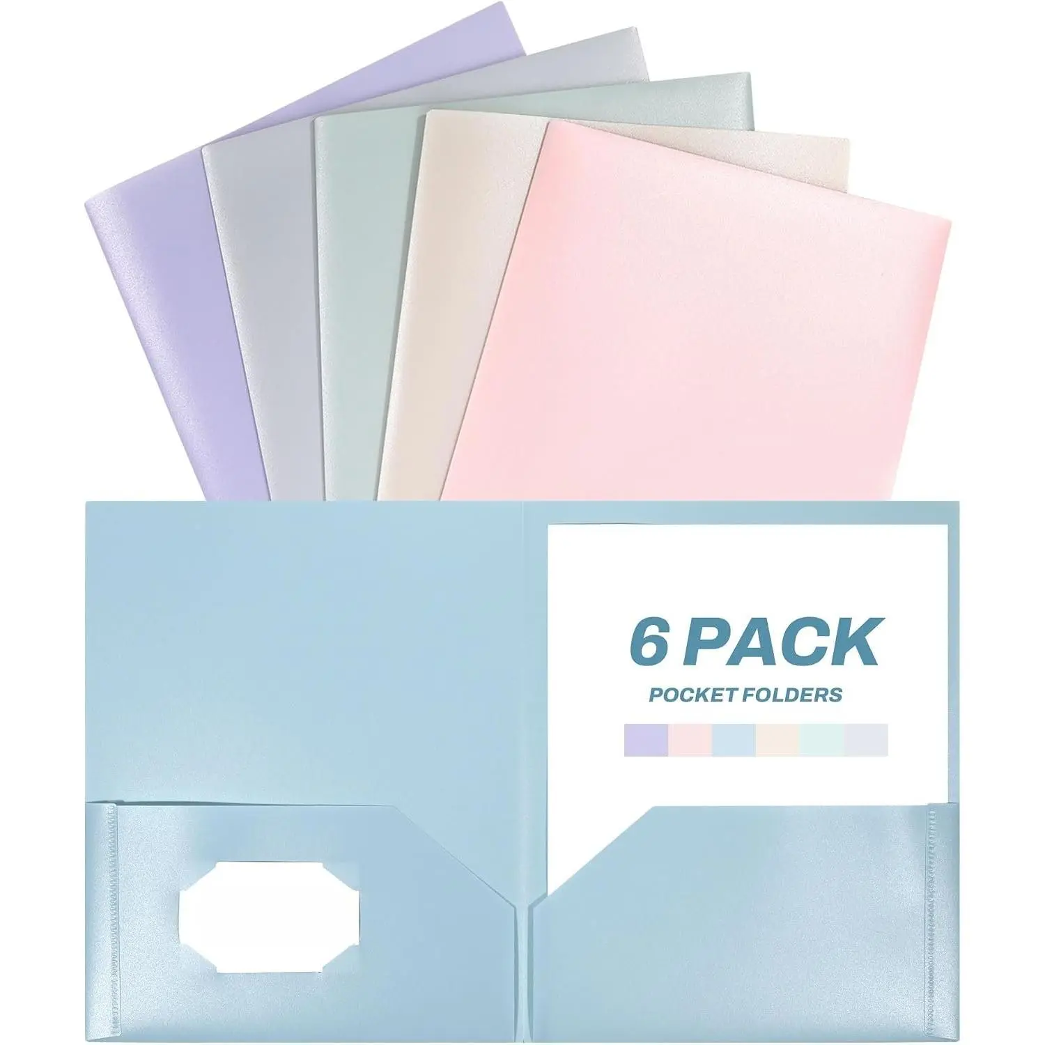 Folders with Pockets (6 Pack,  Colors), Plastic Folders with Pocket, Poly Folder for Documents Letter Size, 2 Pocket Folder for , , School, Office