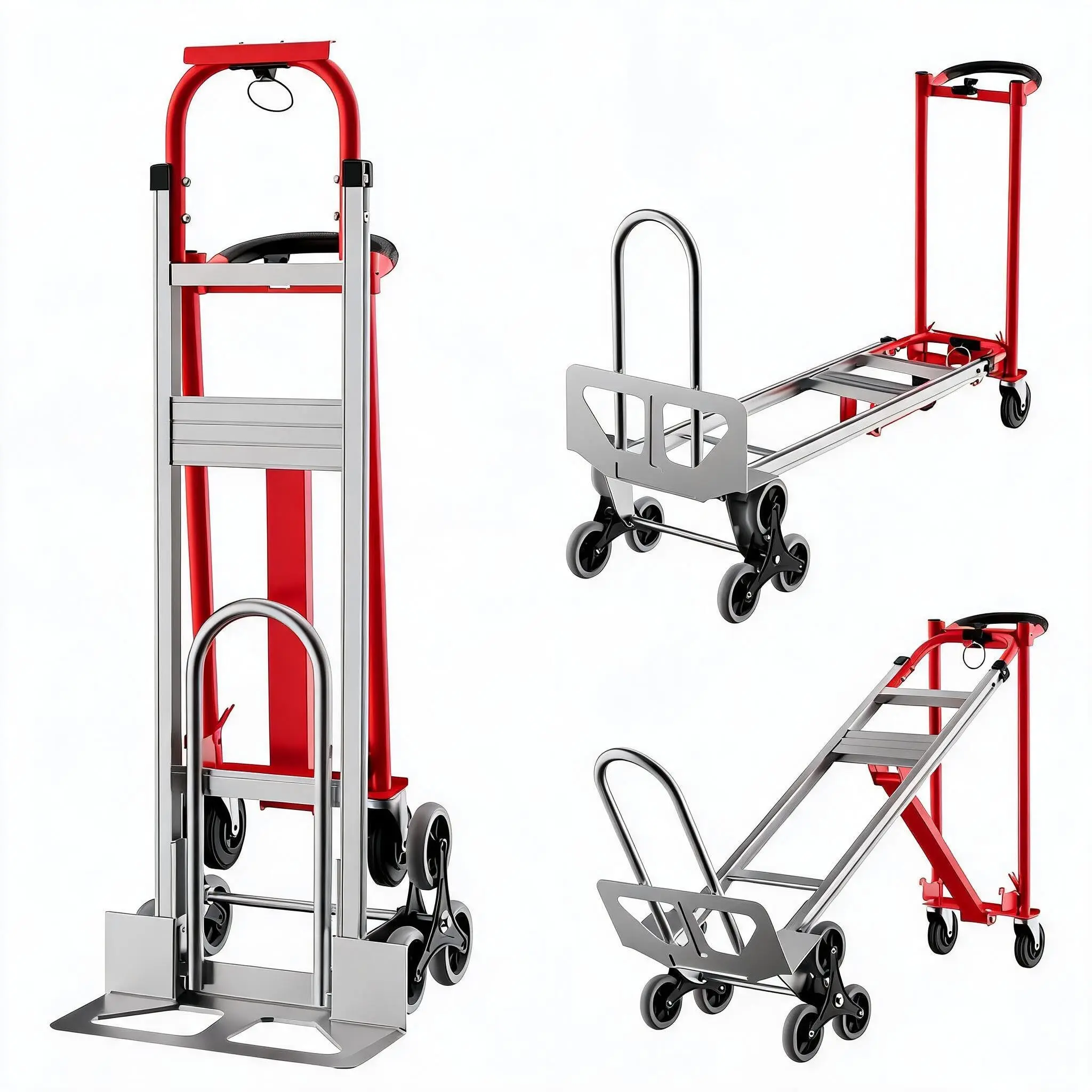 GARVEE Heavy-Duty 3-in-1 Convertible Hand Truck with 340/360 Kg Capacity, Foldable Steel Utility Cart, Puncture-Proof Wheels for Stairs, Elastic Straps for Industrial Use