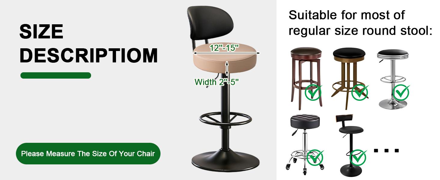 GOSTADY   Bar Stool Covers Round Set of 4, Waterproof PU Seat Covers With Elastic Bands, Chair Covers Washable Cushion Slipcover for 12-15 Inch - Khaki-Nude