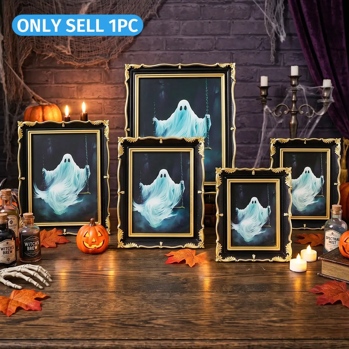 Halloween Decorative Photo Frame, Base Resin, Vertical & Horizontal Use, Wall Mountable, Halloween Atmosphere Ornament