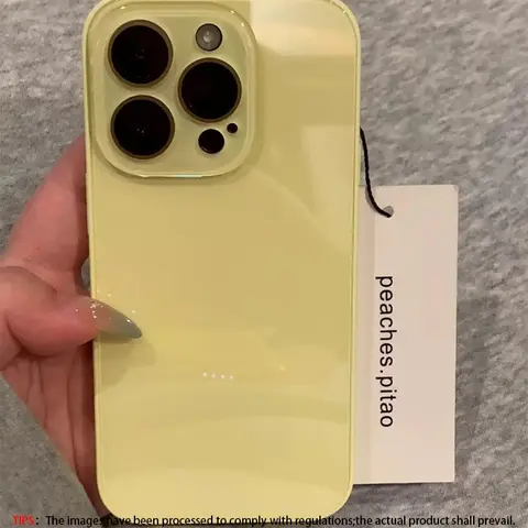 Summer Ice Solid Color Macaron Glass Case Comes with Lens Film Suitable for iPhone 18/17/16/14/13/12/11/Promax Men's and Women's Simple Minimalist Design Protective Case