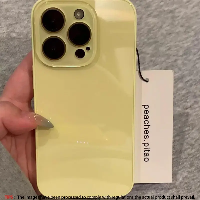 Summer Ice Solid Color Macaron Glass Case Comes with Lens Film Suitable for iPhone 18/17/16/14/13/12/11/Promax Men's and Women's Simple Minimalist Design Protective Case