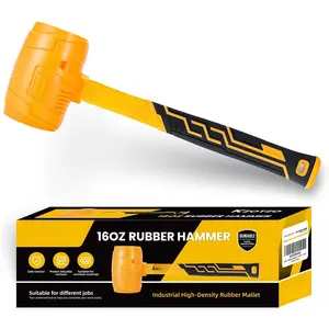 16oz Rubber Mallet Hammer, Fiberglass Handle, Rubber Mallet for Flooring, Tent Stakes, Woodworking, Camping, Soft Blow Tasks without , 2025 upgraded seamless rubber hammer(yellow) (16OZ)