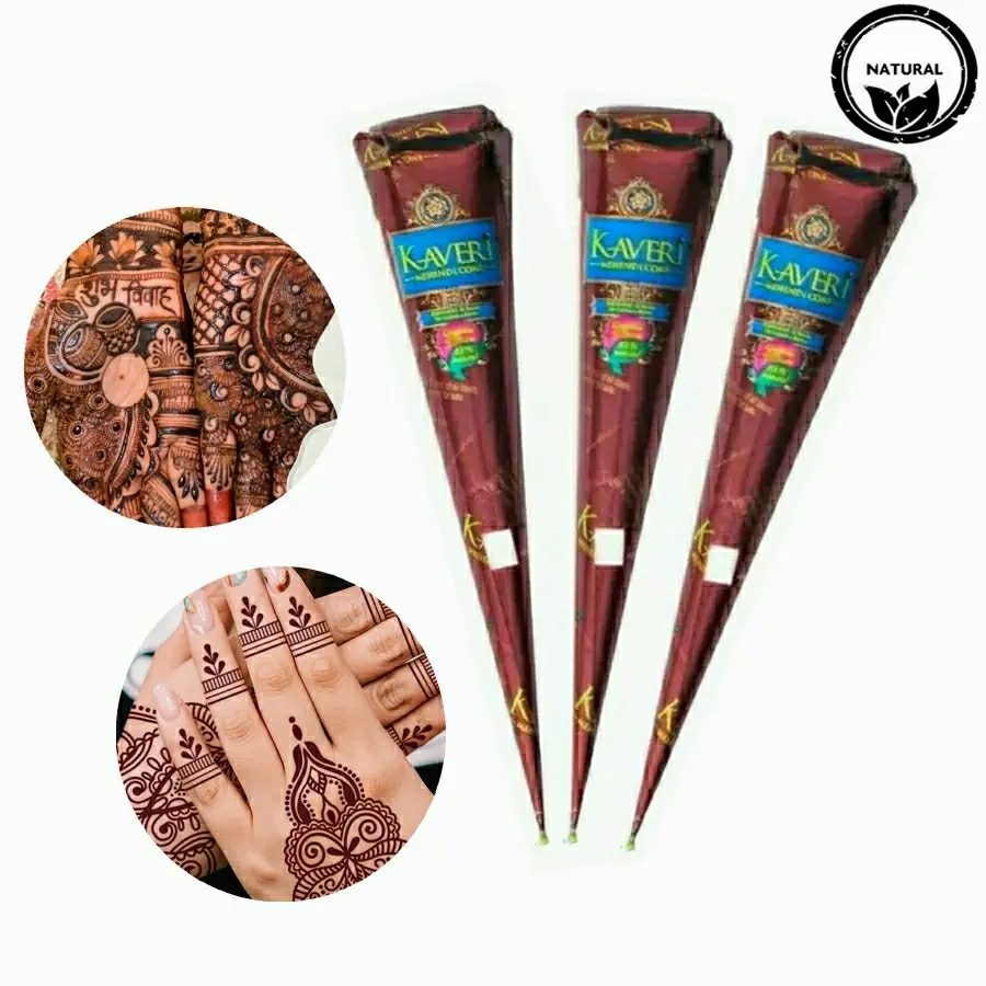 3 Pcs Organic Henna Tattoo Paste Set, Waterproof Safe Long-Lasting Henna Cones for Temporary Body Art, Diy Tattoos, Natural Ingredients for Women & Men, Temporary Tattoo Kit