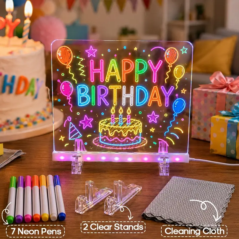 USB Powered LED Acrylic Drawing Board Light, RGB Color Changing Whiteboard, Button Control, Perfect for Happy Birthday, Christmas, Valentine's Day Decorations