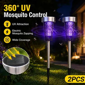 2 Pack Solar Bug Zapper Outdoor Anti Mosquito Waterproof LED Mosquito Killer Lamp, Solar Powered UV Insect Trap & Mosquito Repellent,Ground Insert Design, Auto On/Off Garden Stake Light for Patio, Yard, Lawn, Backyard, Porch, Pathway, Camping Use