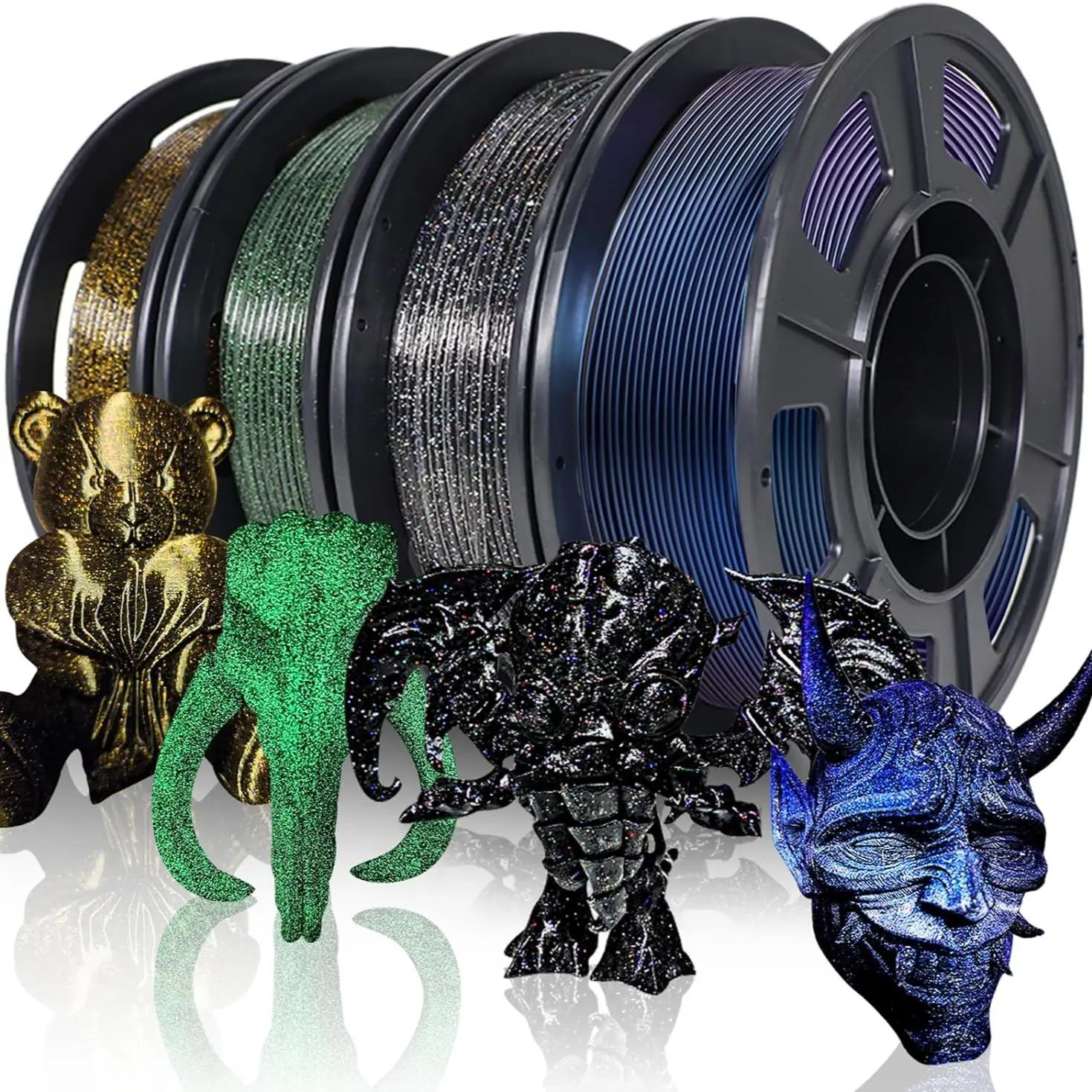 Flash Shimmer Pla Filament 4 Pack 1.75mm, 250g Per Spool, Glitter Sparkle 3D Printer Filament, Compatible with All Fdm Printers & 3D Pens