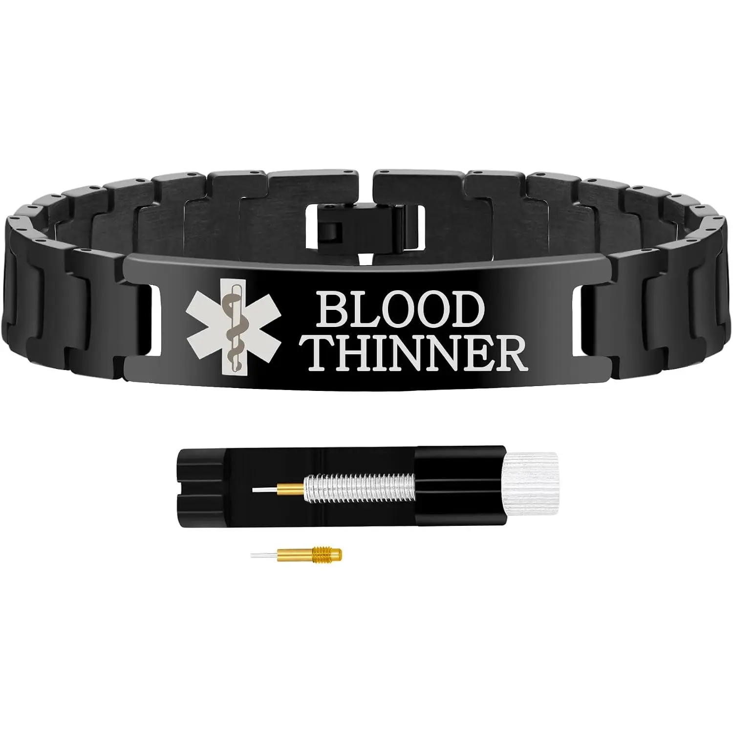 Stainless Steel  ID Bracelet for Men and Women | Free Engraving Watch Band Style Alert Wristband | Personalized Medic ID Bracelet for Dad | Includes Link Remover