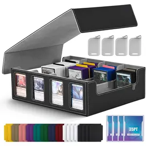 Trading Card Storage Box with Commander Display; 2400+ Deck Box for MTG with Removable Cover; Top Loaders Card Case fits Magic TCG PTCG Sports Cards; 24 Dividers, 4 Stoppers (Black, Grey)
