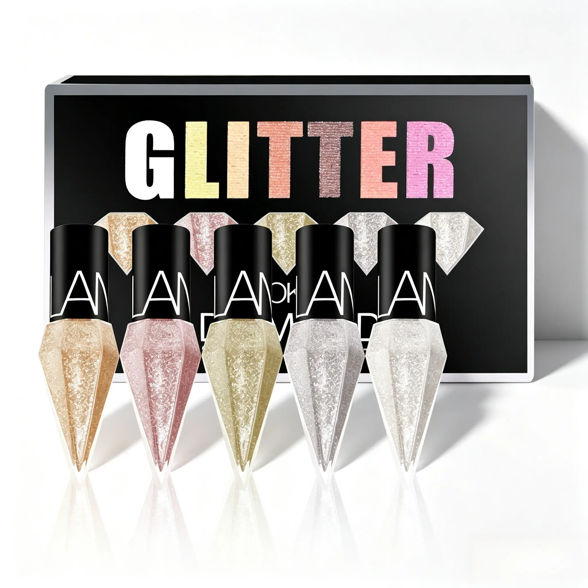 Fashion Sparkling Metallic Glitter Liquid Eyeliner 5 Shades Diamond Shaped Packaging Long Lasting Waterproof Eye Makeup Gift Set For Ladies Girls