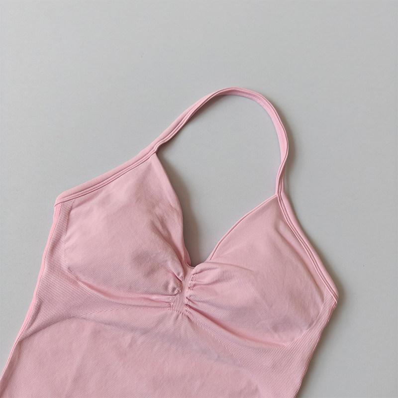 Longline Strappy Seamless Yoga Tank Top Ruched Backless Gym Workout Sleeveless Shirts with Built-In Bra Vest for Women