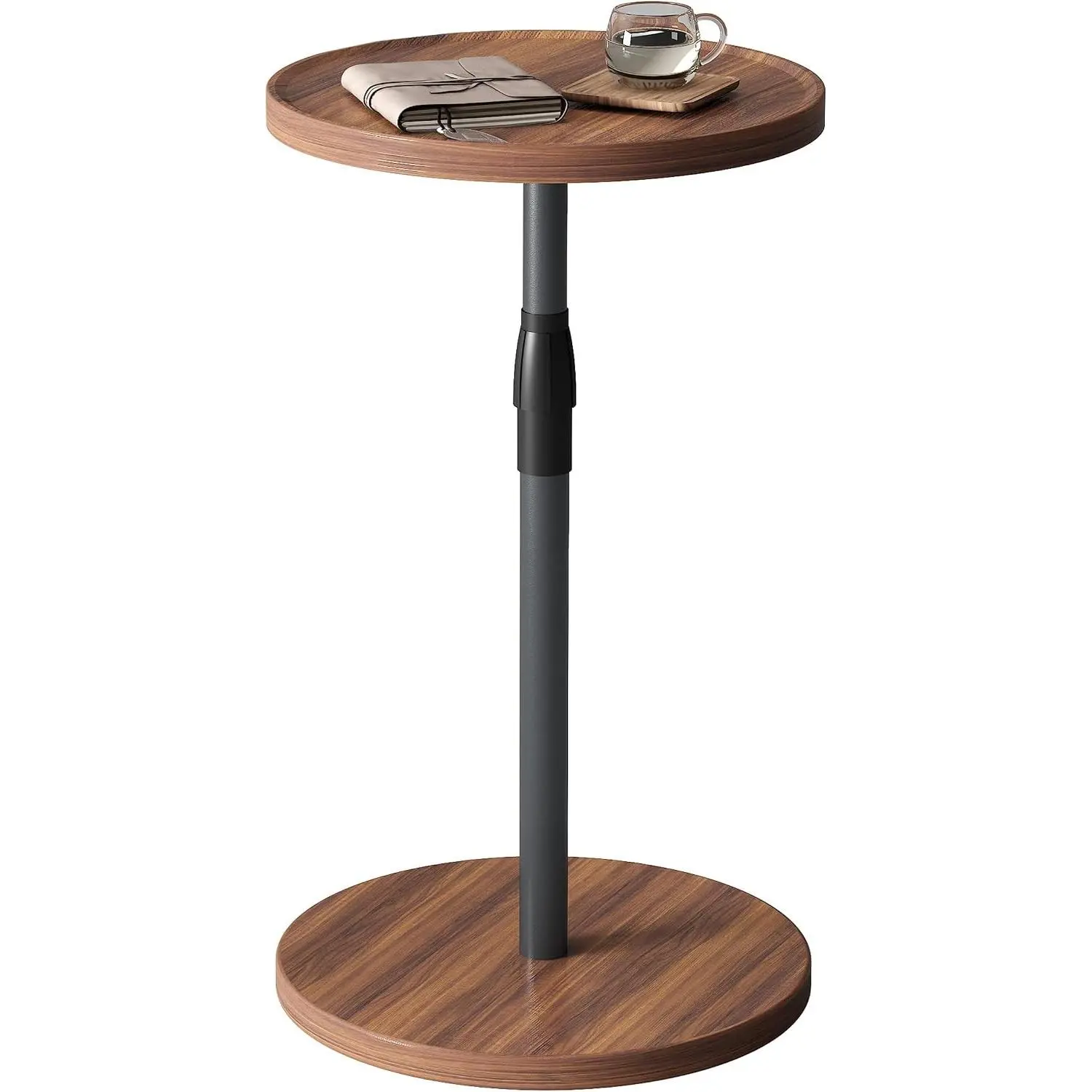 Adjustable Round Side Table, Pedestal Drink Table for Small Spaces | Small End Table, Tall Round Nightstand for Living Room Bedroom Brown ET-010BR