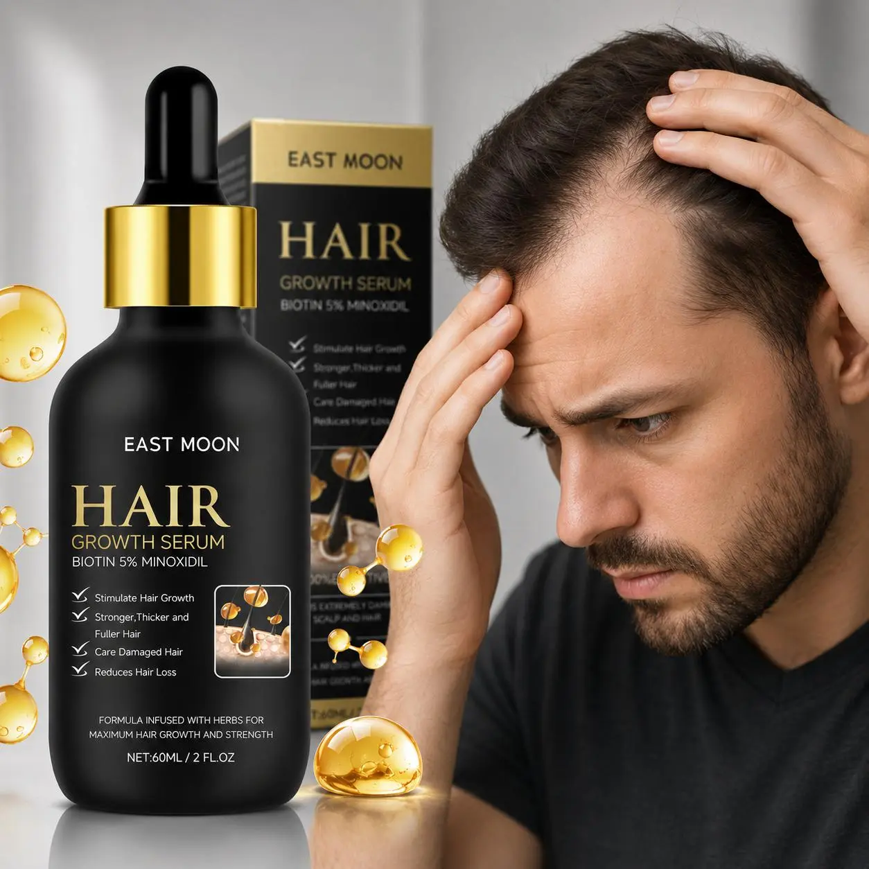 5% Minoxidil & Biotin Hair Growth Serum, Non-Greasy Scalp Care Treatment for Men & Women to Reduce Shedding and Boost Density