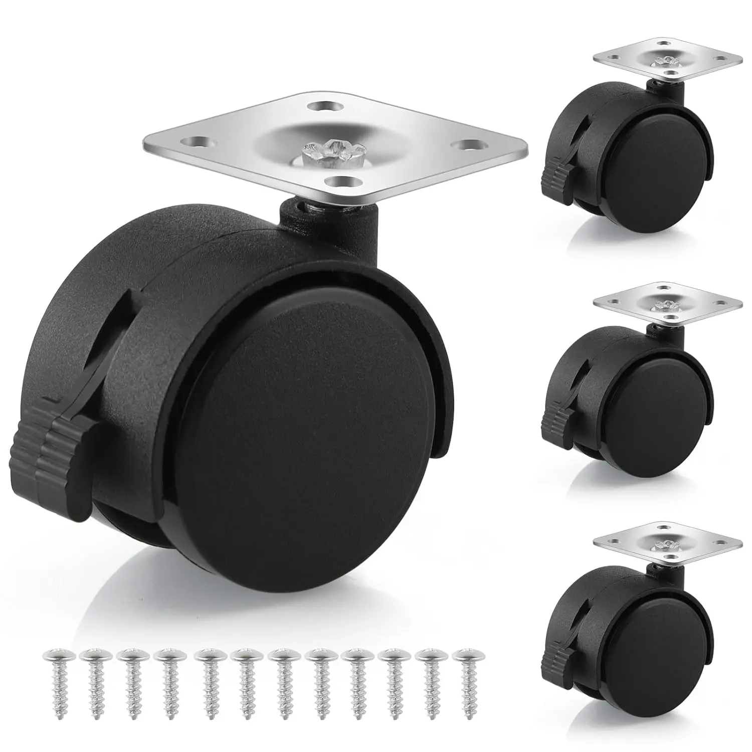 1.5" Small Nylon Plastic Plate Caster Wheels with , Swivel Furniture Wheels, 50 lbs Load Capacity per Wheel, 4 count