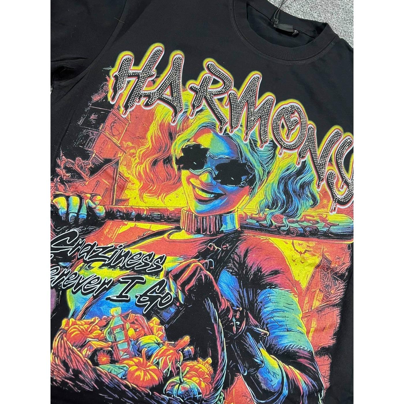 Y2K Vintage Washed Streetwear T-Shirt, Shiny Rhinestone Diamond Graphic, Crew Neck Cotton Oversized Short Sleeve Hip Hop Tee For Men