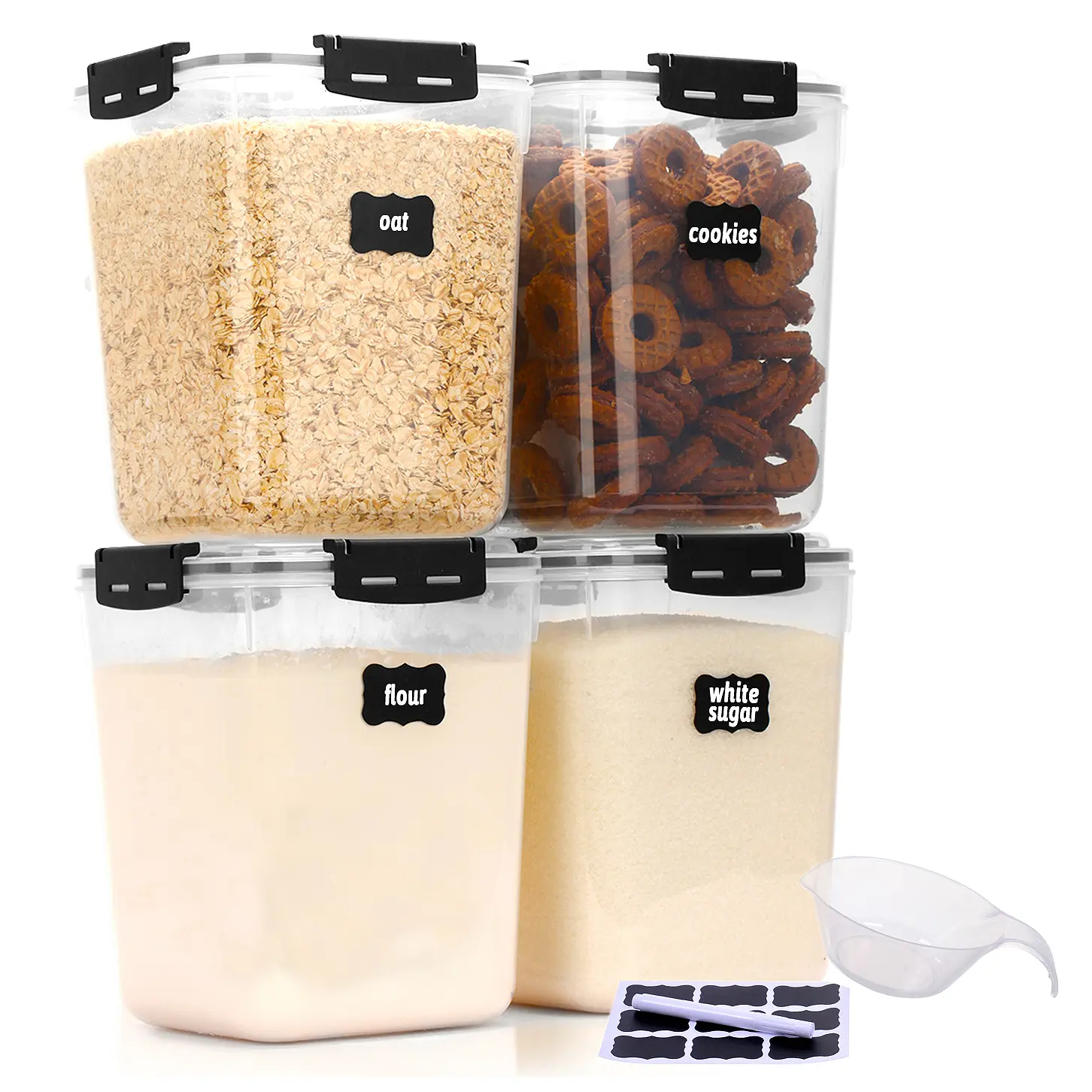 Airtight Food Storage Thick Sturdy Plastic Snack Container Set with Lid & Cover, 5.3L/179oz Big Boxes for Fridge Organization, Kitchen Organizer for Fruits, Vegetables, Dry Food, Grains