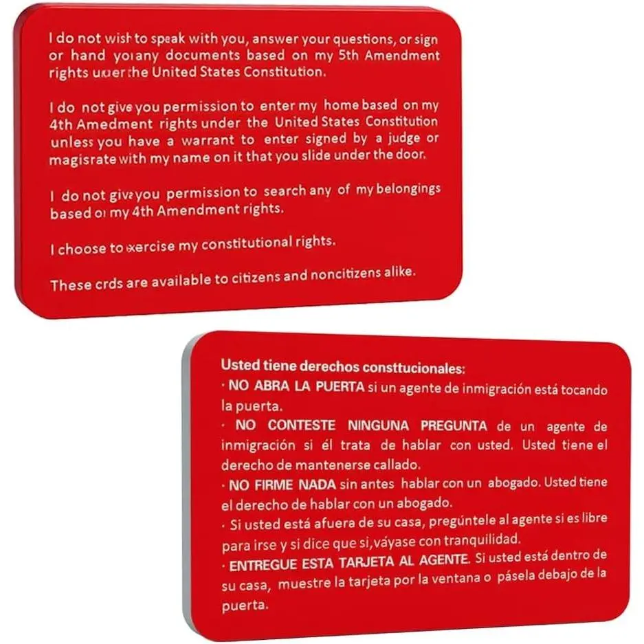 30 Pack Plastic Know Your Rights Immigration Red Card - Constitutional Rights Reminder - English Spanish Legal Protection Cards