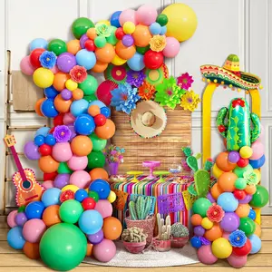 135pcs Vibrant Mexican Fiesta Balloon Garland Arch Kit, Cactus & Sombrero Foil Balloons, Colorful Latex Balloon Set for Parties