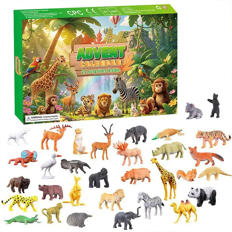 2026 Christmas Countdown Calendar 3D Blind Box, Wildlife and Dinosaur 24-Piece Number Puzzle, Perfect Holiday Gift for Kids