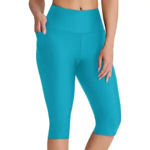 Women's 14" Modest Swimsuits Plus Size Swim Pants Tankini Long Swim Shorts High Waisted Capri Leggings UPF50+(Gift)