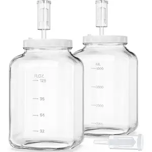 1.5 Gallon Large Fermentation Jars with 2 Airtight Lids and 3 Airlocks, Wide Mouth Glass Mason Jar with Scale Mark, Pickle jars, Mead Making Kit, Kimchi Containers, 2 Pack