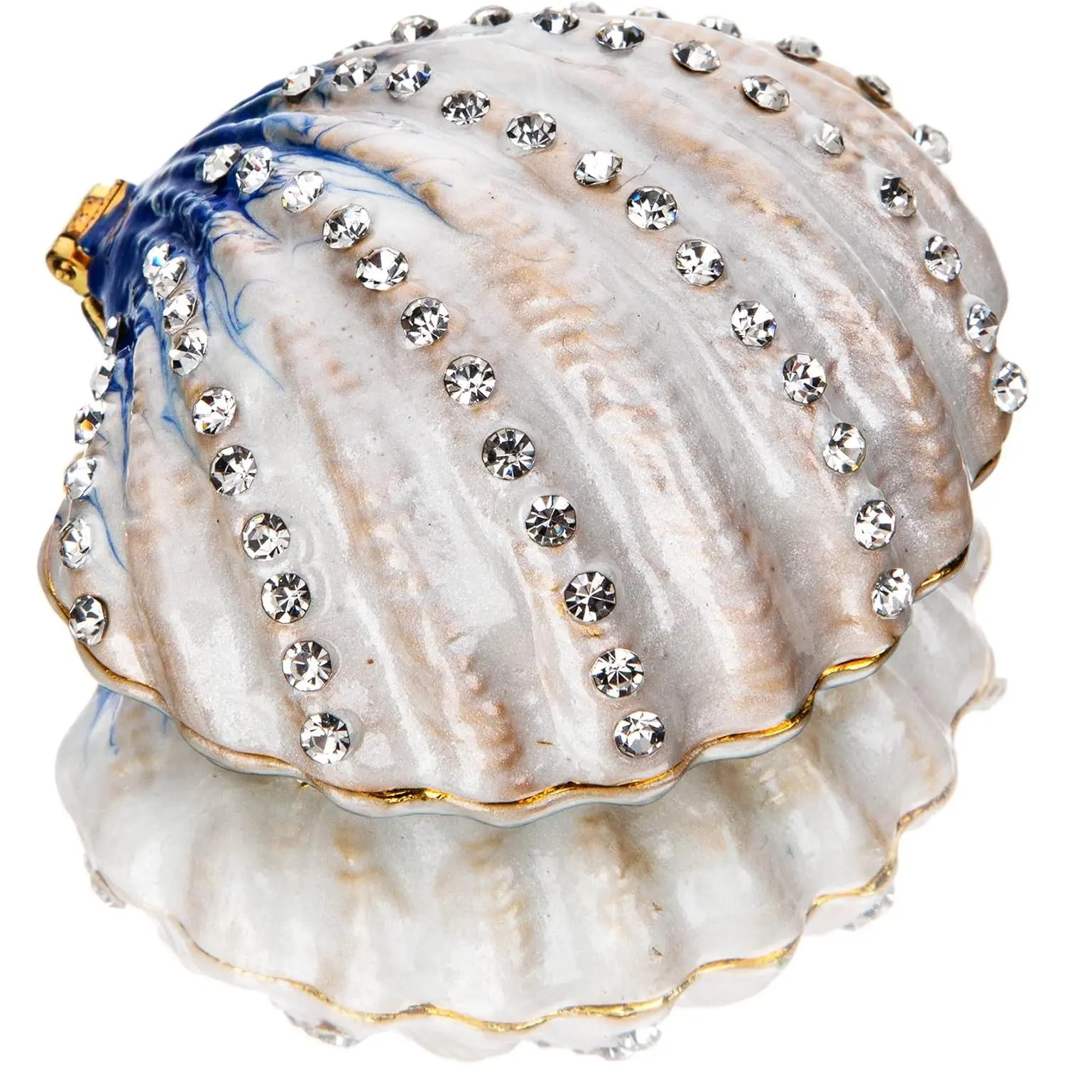 2.3inch Seashell Figurine Trinket Box Hinged  Jeweled Painted Enameled Collectible   Box(Dark Blue) Christmas