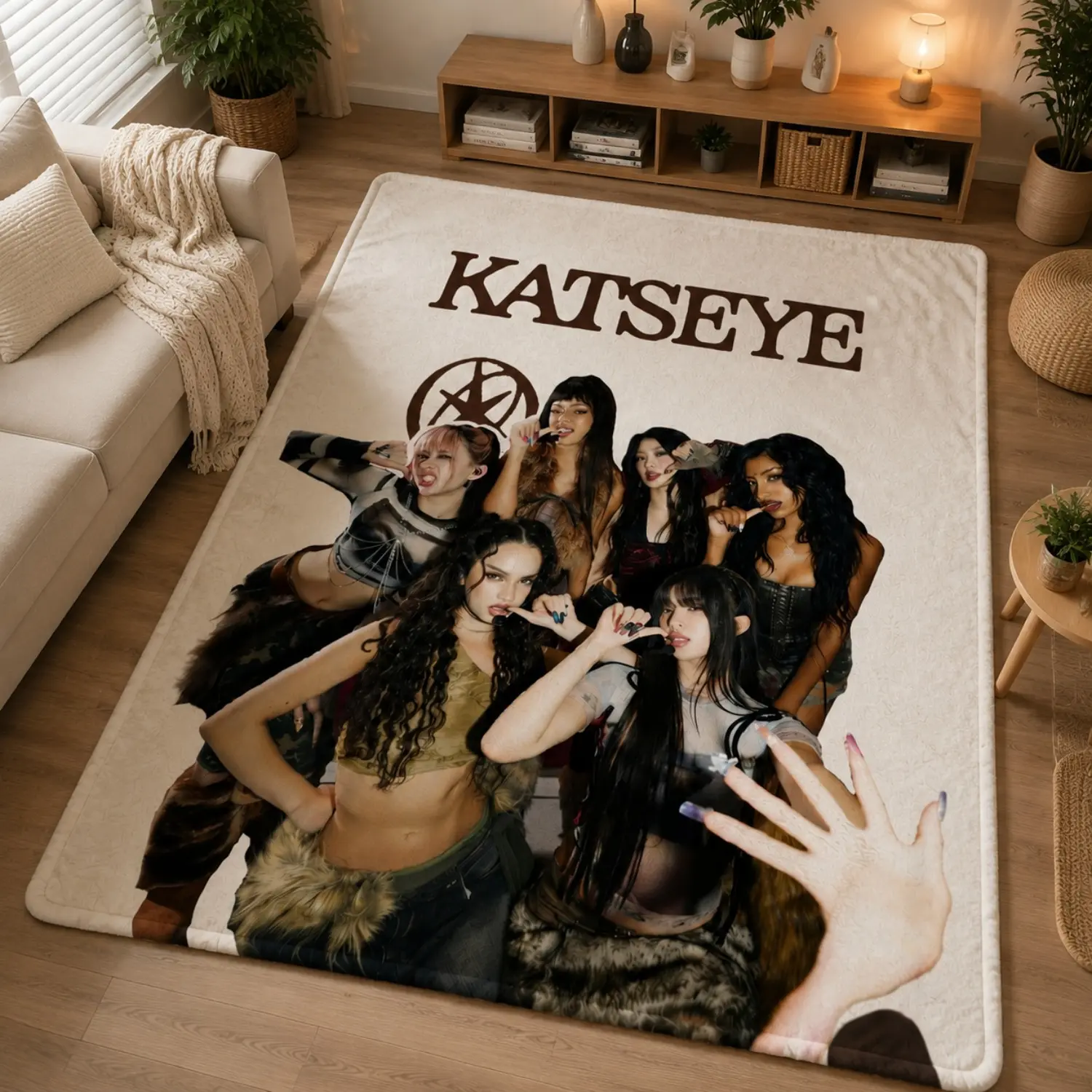 Katseye Beautiful Chaos Tour Cable Ribbed Flannel Throw Blanket - Soft, Anti-Pill, HD Print, Minimalist Room & House Decor for Sofa Bed, Aesthetic Fan Gift, Room Decor, Indoor/Outdoor
