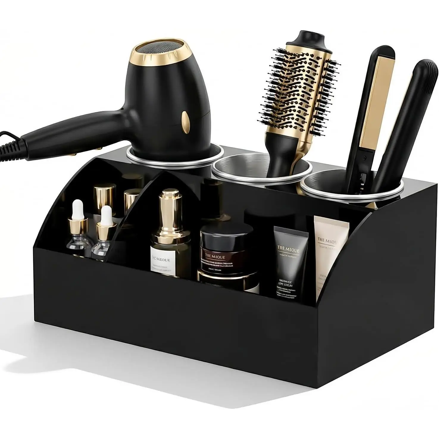 Hair Tool Organizer Countertop, Bathroom  Organizers and Storage,  Hot Tools Organizer Storage for Hair Dryer, Curling Iron, Brush, Hair Straightener (Black)