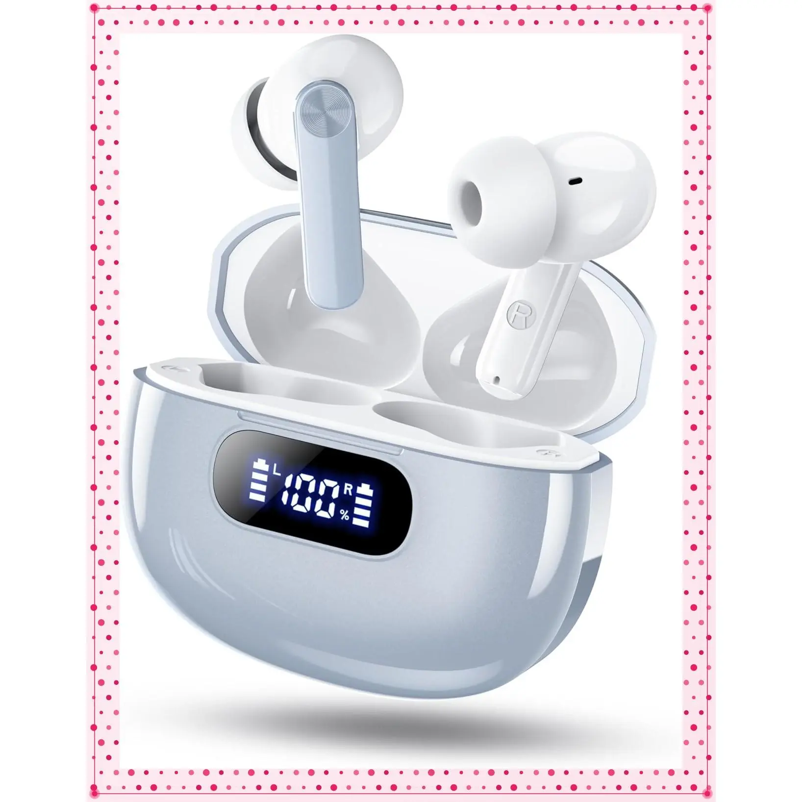 Wireless Earbuds Bluetooth 5.3 Headphones with LED Power Display, HiFi Stereo Sound, 4 ENC Noise Cancelling Mic, 48H Playtime Mini Case, IP7 Waterproof, 2025 New for iOS AndroidGift