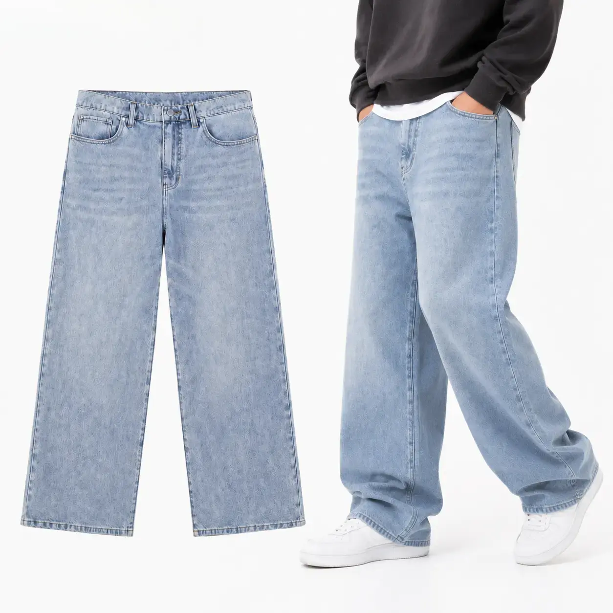 Men's Washed Straight Leg Jeans, Loose Fit Baggy Denim Pants, 98% Cotton Stretch Jeans, Vintage Y2K Streetwear Trousers, Relaxed Fit Casual Jeans for Men, Soft Comfortable Denim Pants, Classic Retro Style Jeans for Everyday Wear