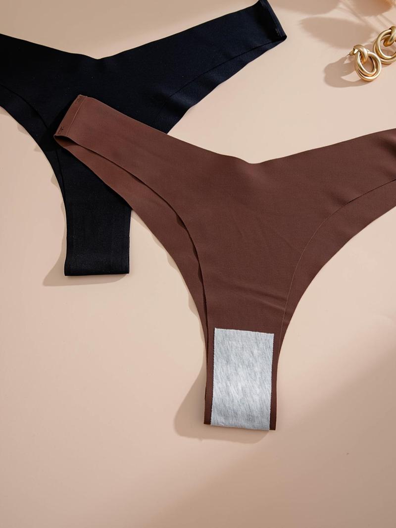 Women's Solid Color Seamless Thong, Casual Soft Comfy Breathable Panty for Daily Wear, Underwear for All Seasons
