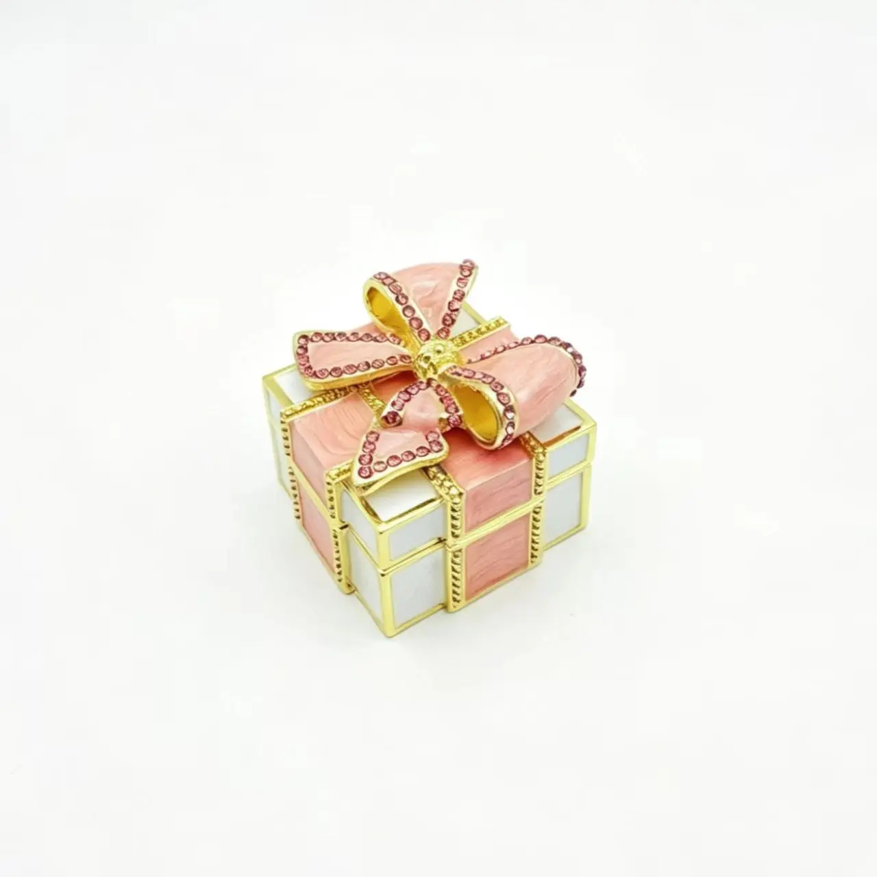 Luxury Bow Jewelry Box, Hand-Painted Enamel Metal Case, Velvet Lining, Wedding Ring Storage, Gift for Bride, Girlfriend, Best Friend