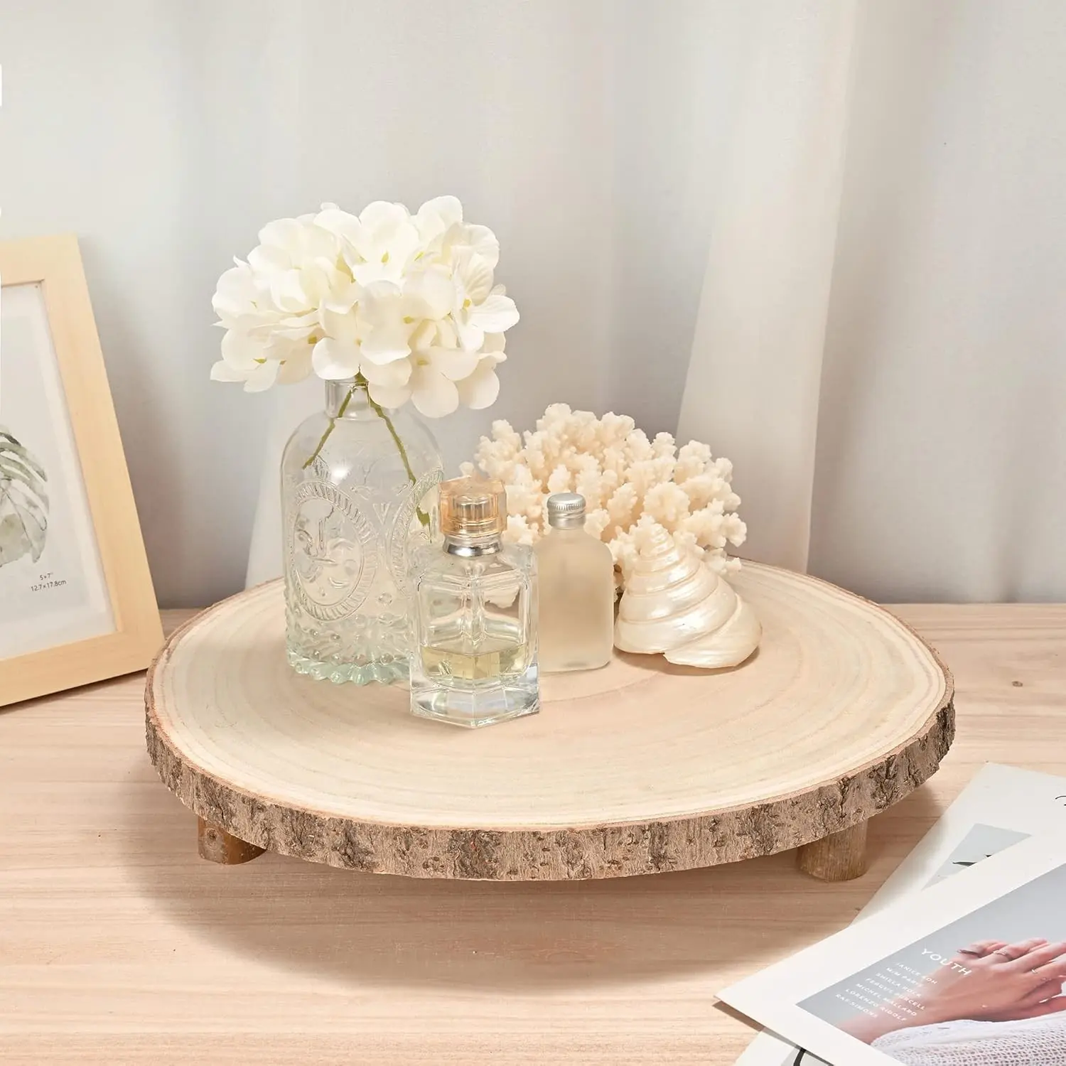 Round Wood Slice Cake Stand - Wood Cake Holder for Dessert Table