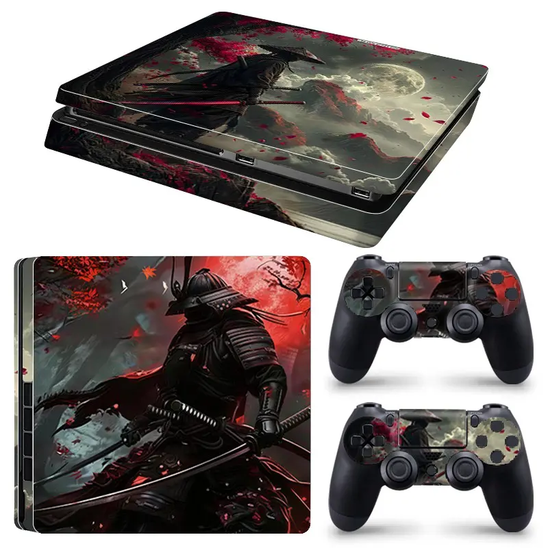 Warrior Red Maple Vinyl Skin Sticker Set Compatible with PS4 Slim, 1 Console Skin + 2 Controller Skins, Waterproof, Scratch Resistant, Durable, Removable No Residue