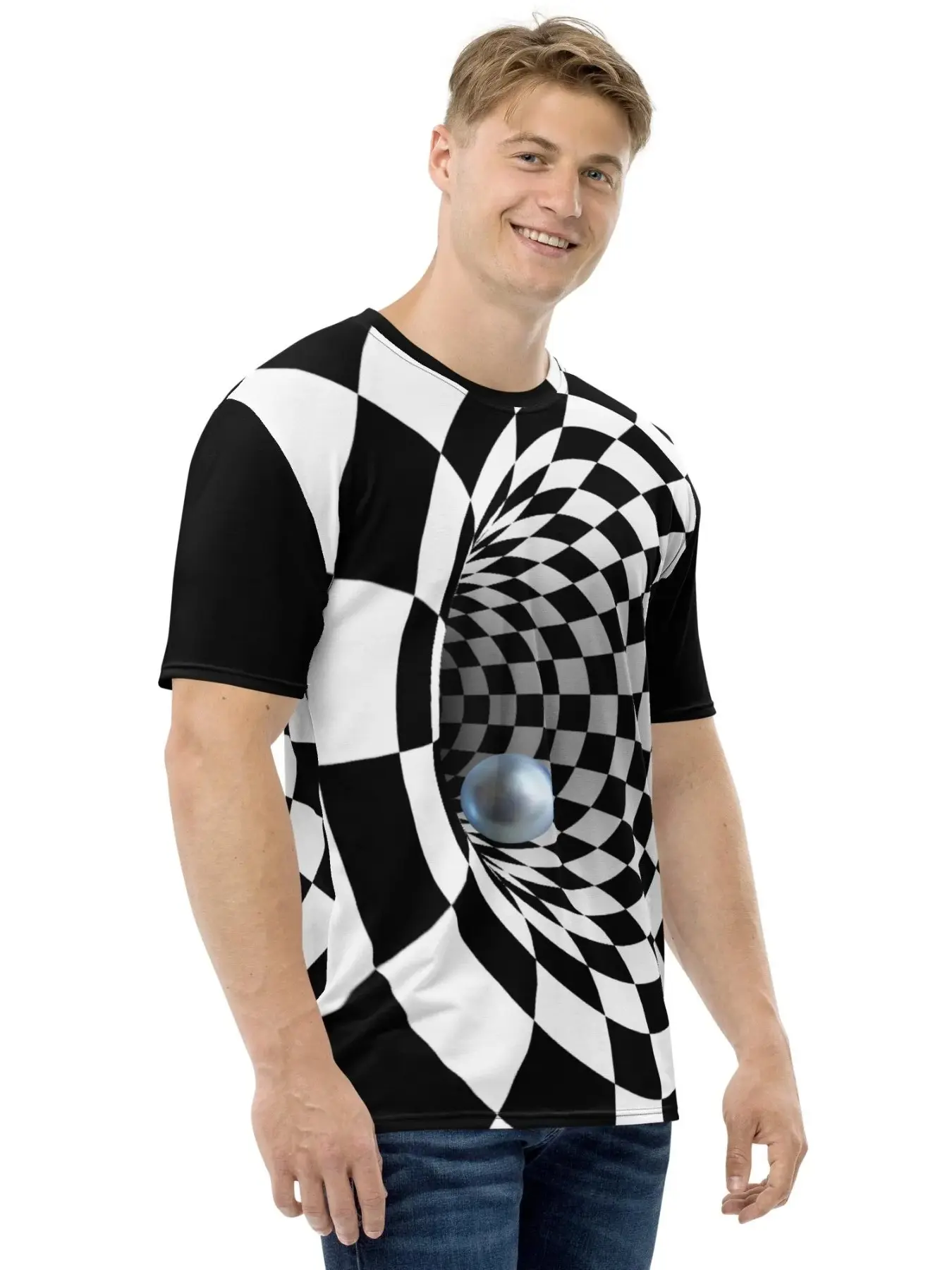 3D Visual Illusion Spiral Print T-Shirt, Unisex Streetwear Short Sleeve
