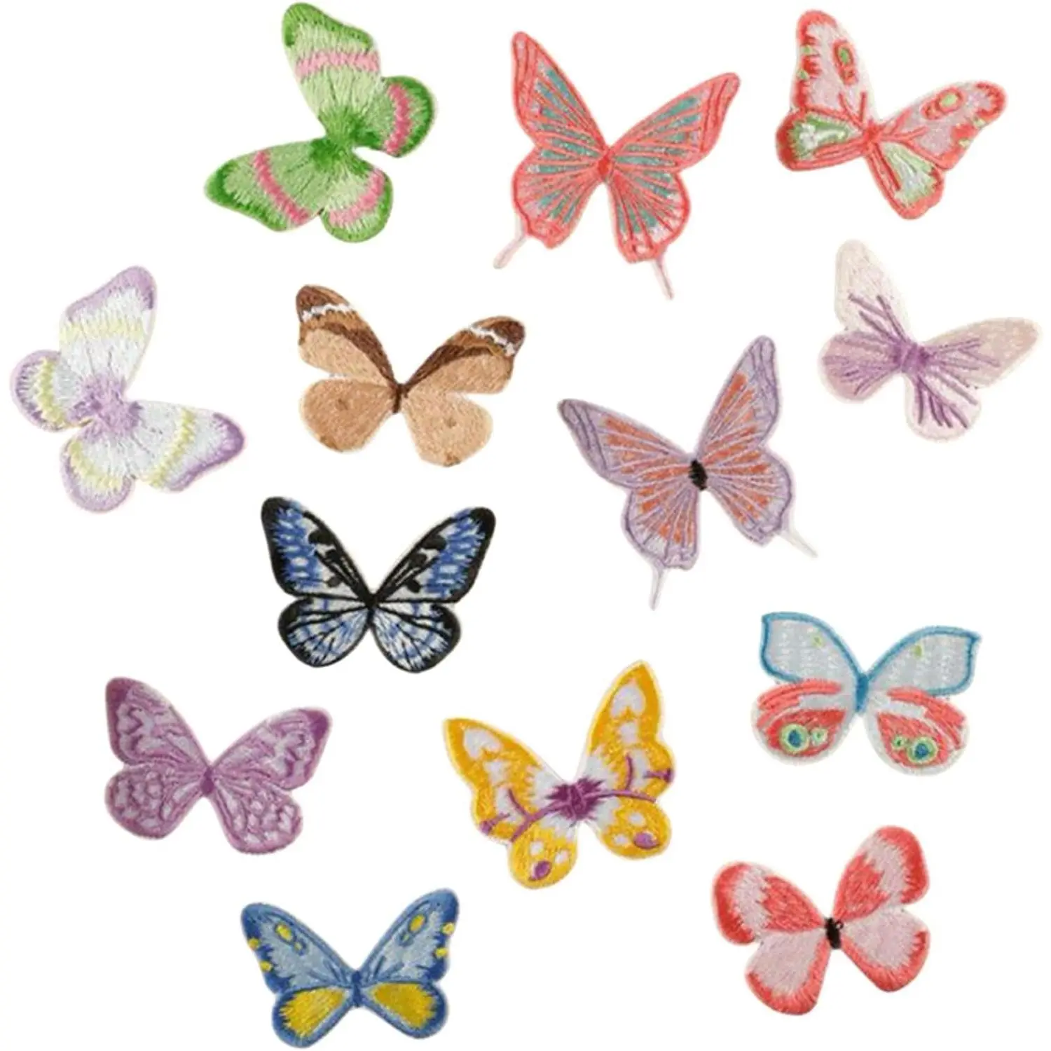 13 PCS Colorful Butterfly Patches, Self Adhesive Butterfly Applique Patches for Wedding Backpack Jacket Jeans Clothes Hair Accessories Dress Curtain