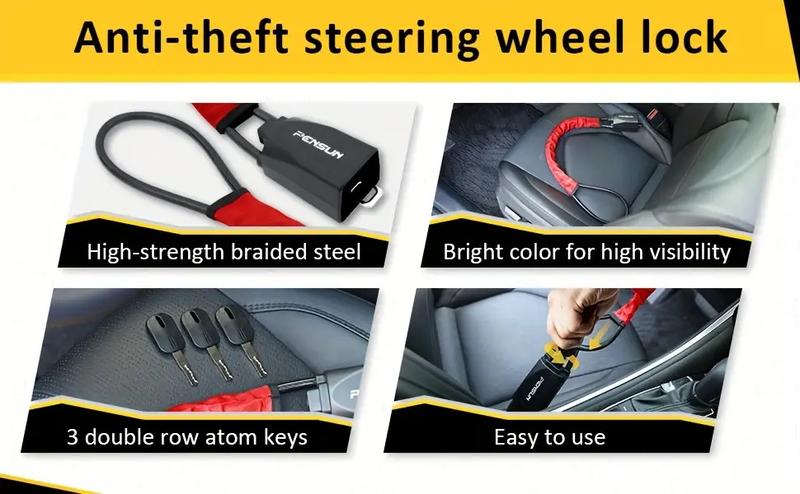 Popular Car Steering Wheel Lock, Seat Belt Lock, Anti-Theft Device, Maximum Length 17inch cm, Compact and Lightweight, Multi-Functional, Suitable for Most Vehicles, SUVs, Golf Carts, Red Front Bumper Rear Bumper Body Kit